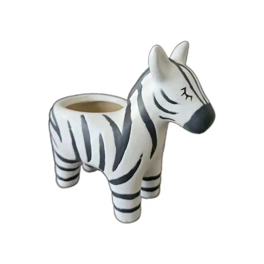 New White Black Stripped Zebra Ceramic Indoor Planter Catus Succulent Pot